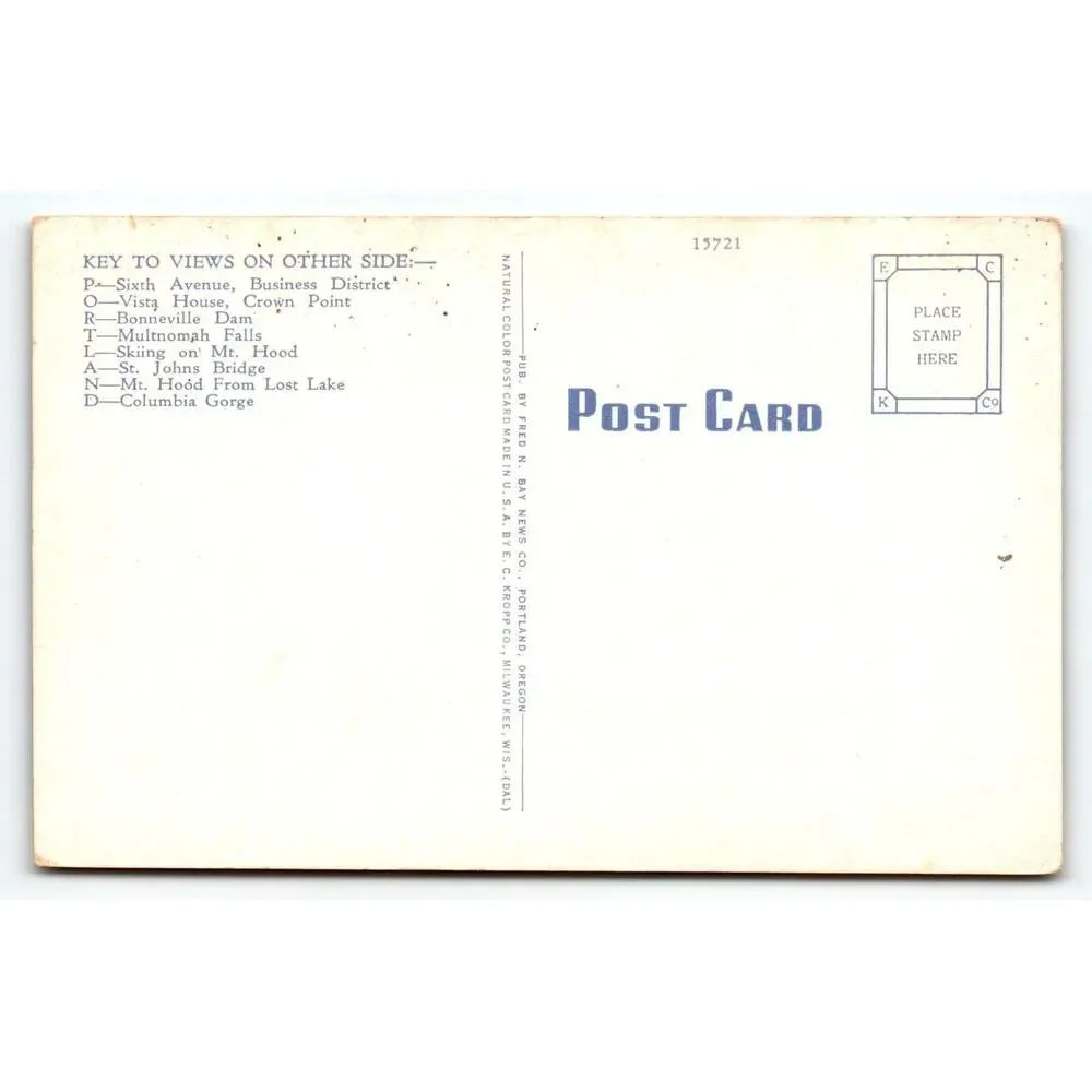 Greetings From Portland Oregon 1940's City Of Roses Large Letter Postcard Linen